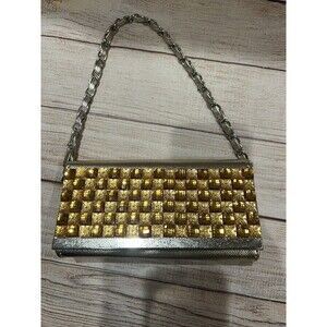 Amber Tone Metal Rhinestone  Clutch Slim Evening Bag Vintage